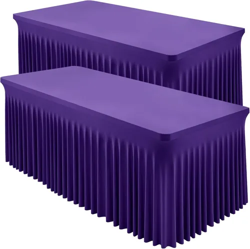 Miniatura 9 de Paquete de 2 manteles color azul bebé para mesa rectangular de 4 pies, manteles de elastano elásticos de 4 pies, falda blanca rectangular para baby