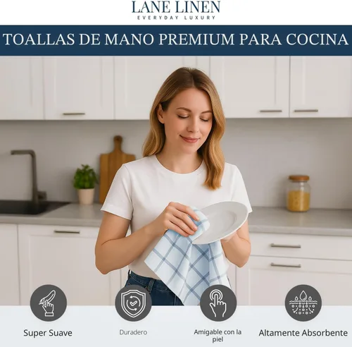 Miniatura 2 de LANE LINEN Juego de Toallas de Cocina de Algodón, Paquete de 6 – Absorbentes, de Secado Rápido, Toallas para Platos, 18" x 28", Suaves, Toallas