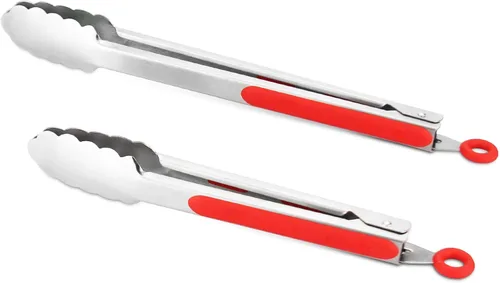 Miniatura 17 de Pinzas de cocina de acero inoxidable 304, juego de 2 pinzas resistentes de 9 y 12 pulgadas para asar a la parrilla, con bloqueo cepillado y agarre