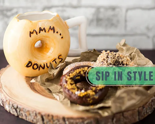 Miniatura 6 de Taza para café Comfify con bonito y divertido diseño de Dona, viene con frase en inglés «Mmmmm... Donuts», apta para microondas y lavavajillas