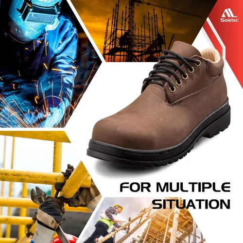 Miniatura 7 de Soletec Zapatos de trabajo industriales de seguridad con punta de acero, cuero nobuck auténtico, antideslizante, plantilla a prueba de balas
