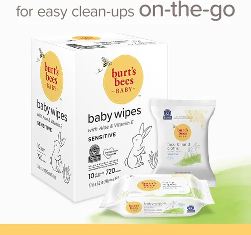 Miniatura 9 de Burt's Bees Toallitas para bebés, sin perfume naturales para pieles sensibles con aloe y vitamina E - 72 toallitas para bebés - Paquete de 10
