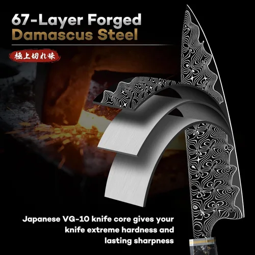 Miniatura 3 de Huusk Cuchillo de chef Damasco de 8 pulgadas, cuchillo de cocina japonés súper afilado Damasco VG-10, cuchillos de cocina profesionales con mango
