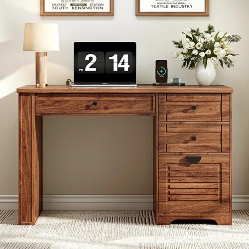 Miniatura 9 de Ieejdn 47" Home Office Desks, Executive Desk, Farmhouse Computer Desk with Drawers and Charging Station, File Drawer, Storage Cabinet, Rustic