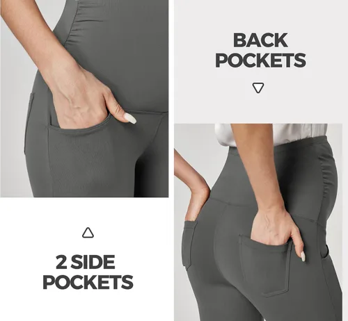Miniatura 4 de Ewedoos Pantalones de maternidad pantalones de trabajo laterales fruncidos con bolsillos sobre el vientre, pantalones de vestir de embarazo