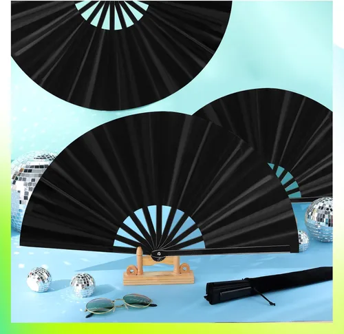 Miniatura 3 de Blulu 4 abanicos plegables grandes para baile de línea, botas de mano de seda grandes para hombres y mujeres (estilo clásico, negro, 11 pulgadas)