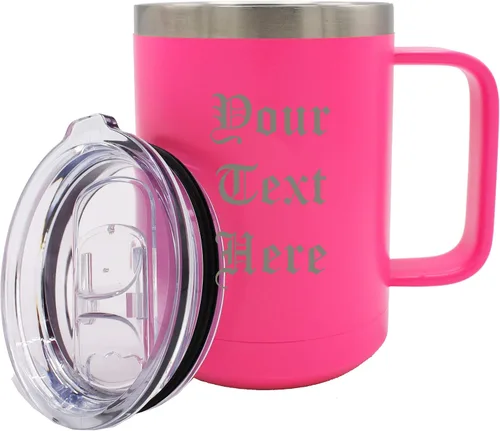 Miniatura 6 de My Personal Memories Taza de café personalizada con aislamiento de 15 onzas con asa y tapa, monograma y grabado con tu texto (negro)