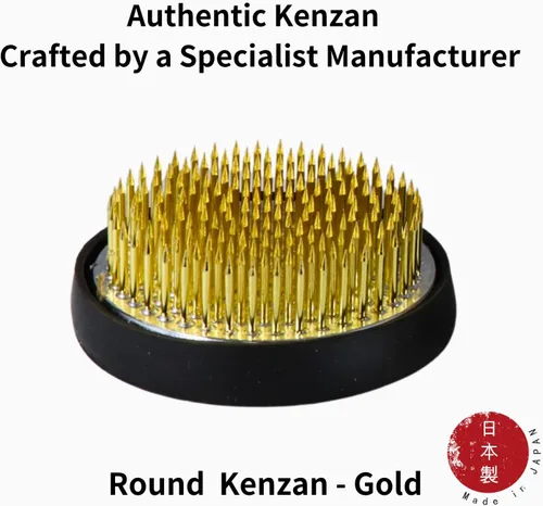 Miniatura 4 de Auténtica rana redonda japonesa Kenzan Flower Rana – Hecho en Japón Ikebana Pin Holder para arreglos florales (redondo 2.4 pulgadas, dorado)