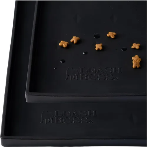 Miniatura 15 de Leash Boss Bandeja rectangular de silicona para alimentación de mascotas, tapete impermeable para cuenco de perro con borde elevado, bandeja de Gris