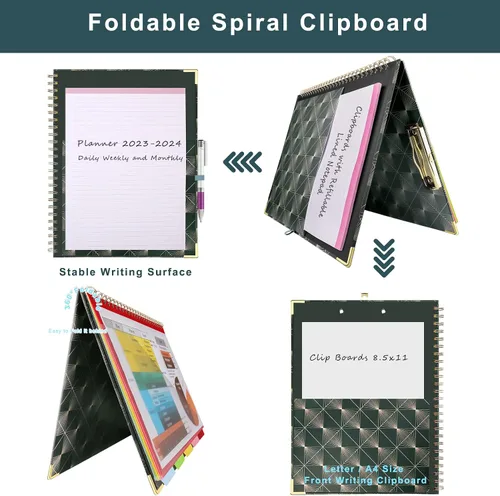 Miniatura 4 de Portapapeles Portafolio con Bloc de Notas Recargable, Carpeta de Portapapeles de Tapa Dura en Espiral, 5 Separadores, Portapapeles de Almacenamiento