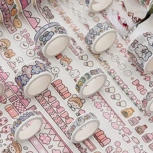 Miniatura 6 de 12 rollos de cinta kawaii de arte washi, suministros de oficina para la escuela, estética, juego de cinta adhesiva decorativa de dibujos animados