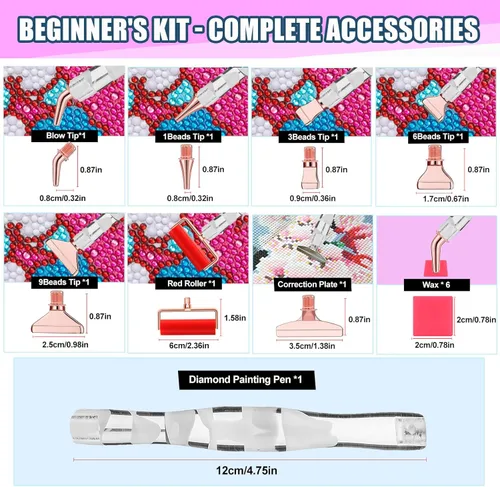 Miniatura 3 de Heyseri Juego de 14 herramientas de accesorios para bolígrafos de pintura de diamante, exquisitas puntas de metal de acero inoxidable, bolígrafo Oro