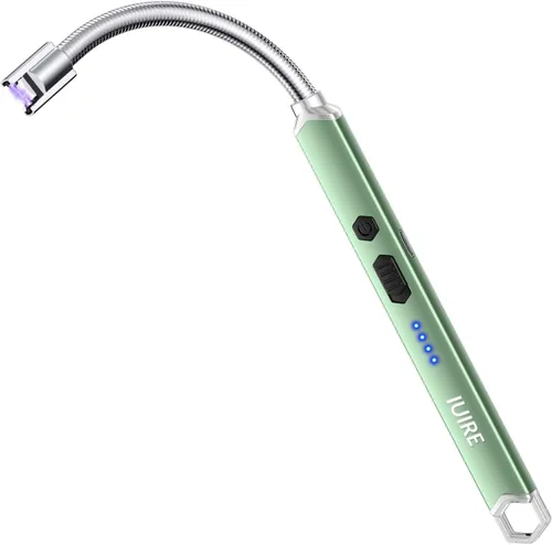 Encendedor de velas eléctrico USB C recargable de plasma con cuello flexible de 360° a prueba de viento para velas profundas, estufa de gas, Verde