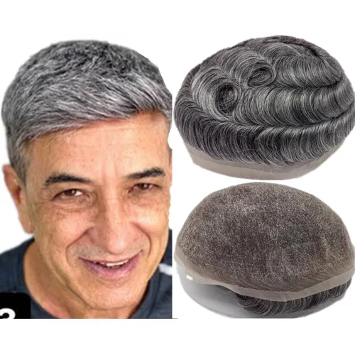 Miniatura 15 de N.L.W. Toupee de cabello humano para hombres, prótesis europea de piezas de cabello sistema de reemplazo para hombres con 10x8 HD súper fino encaje