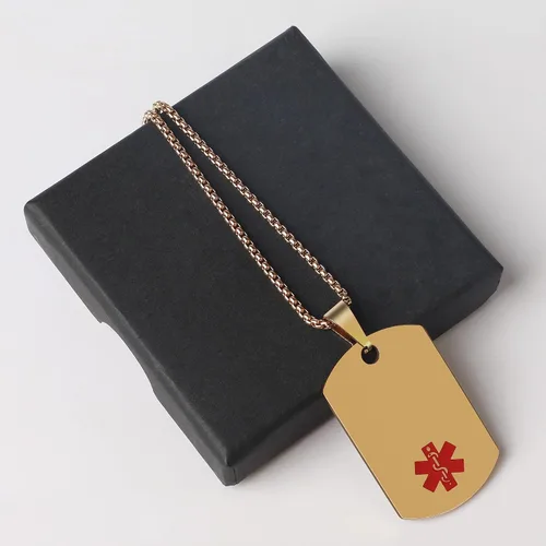Miniatura 5 de Collar de alerta médica, etiqueta grabada con láser, grabado personalizado, etiqueta de identificación de acero inoxidable, colgante para hombres