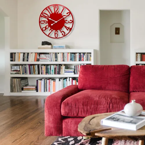 Miniatura 3 de Reloj de pared grande de 16 pulgadas, silencioso y moderno, funciona con pilas, moderno reloj decorativo de metal rojo para patio, porche, área