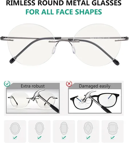 Miniatura 5 de Eyekepper Gafas progresivas sin marco, multienfoque, lectores con filtro de luz azul, redondas, retro, lentes de lectura para hombres y mujeres