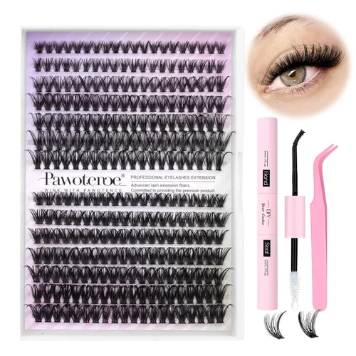 Miniatura 9 de Extensiones de pestañas Pawotence, racimos de 280 piezas, pestañas individuales en racimo, extensiones de pestañas 50D, mezcla de 9-16 mm, racimos