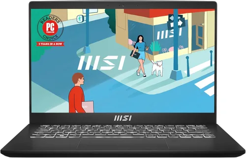 msi Portátil moderno 14: Intel Core i3-1215U, gráficos UHD, HD de 14", memoria DDR4 de 8 GB, SSD NVMe de 512 GB, plano de 180 grados, tipo C, Win 11