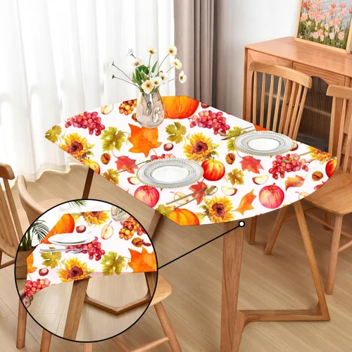 Miniatura 18 de Mantel ajustado blanco con elástico para mesas plegables de 48x48 pulgadas, manteles lavables y elásticos de elastano para mesas de cartas, manteles