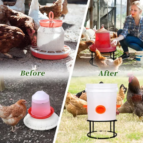 Miniatura 4 de 4 piezas de soporte para comedero y regadera de pollo, soporte de metal con 4 patas y base redonda, soporte resistente para cubos y barriles