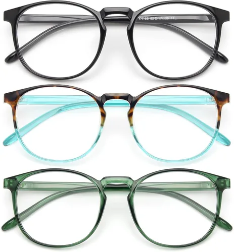 Miniatura 14 de IBOANN - Lentes con filtro de luz azul para mujeres y hombres, paquete de 3 unidades, armazón redonda estilo retro a la moda, lentes falsos vintage