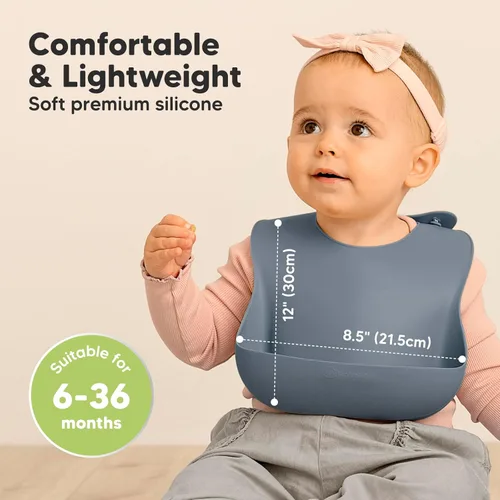 Miniatura 4 de KeaBabies Paquete de 2 baberos de silicona para bebés, niñas y niños, baberos resistentes de grado alimenticio para comer, atrapa alimentos grandes