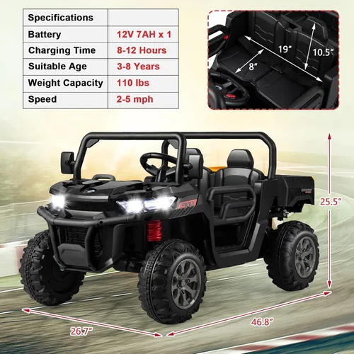 Miniatura 6 de Costzon Camión volquete con control remoto, UTV eléctrico de 12 V para niños con cama volquete eléctrica, función de balanceo, pala, 4 suspensiones