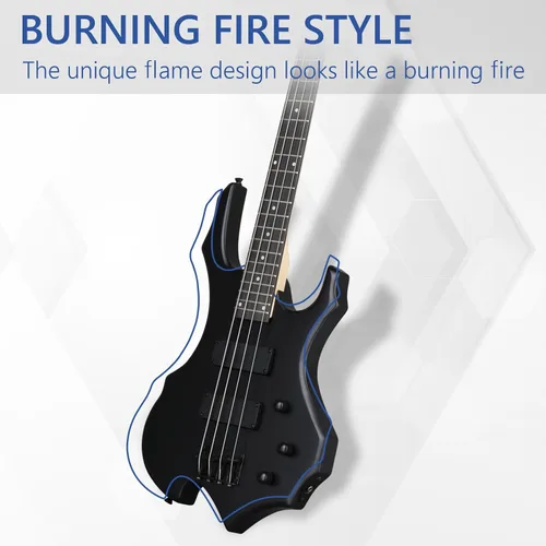 Miniatura 2 de Ktaxon Bajo Eléctrico Guitarra Estilo Fuego Ardiente con Bolsa Portátil para Bajo, Cable Premium, Correa de Guitarra Ajustable, Llave Herramienta