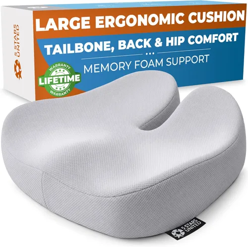 Miniatura 11 de 5 STARS UNITED Cojín de asiento para aliviar el dolor de coxis – Cojín grande de espuma viscoelástica para recuperación de coxis, cadera, ciática