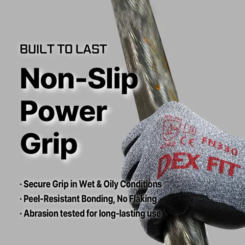 Miniatura 3 de DEX FIT FN330 - Guantes de trabajo de nitrilo, ajuste elástico 3D, agarre potente, táctil inteligente, recubierto de espuma resistente, fino y Gris