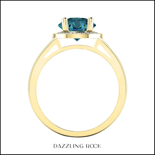 Miniatura 76 de Dazzlingrock Collection Anillo de compromiso redondo de 0.276 in con halo de diamante blanco y vástago dividido para ella en oro macizo de 14
