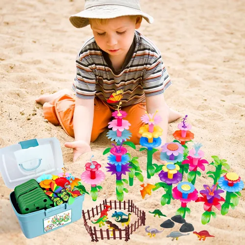 Miniatura 4 de Juguetes y regalos para niños pequeños niños y niñas de 2 3 4 5 6 años, bloques de construcción de jardín de flores de dinosaurio de 167 piezas