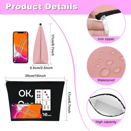Miniatura 2 de Mxrymvu Mahjong Lovers Gift for Women Makeup Bag Mahjong Player Gifts for Friend Grandma, Negro & Rosado, Viajes