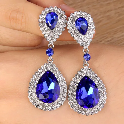 Miniatura 4 de BriLove Aretes colgantes de cristal para novia de moda para mujer, Cristal