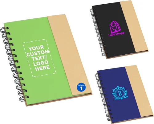 Miniatura 8 de DISCOUNT PROMOS Juego de 1 cuadernos de espiral ecológicos personalizados con bolígrafos, paquete personalizado a granel, perfecto para negocios