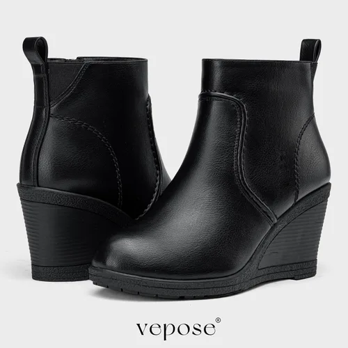 Miniatura 5 de Vepose Botines de cuña 9679 para mujer, botines clásicos con cremallera lateral para mujer