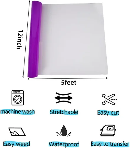 Miniatura 2 de Vinilo de transferencia de calor, 12 pulgadas x 5 pies, vinilo 3D morado para planchar en camiseta, compatible con todas las máquinas cortadoras