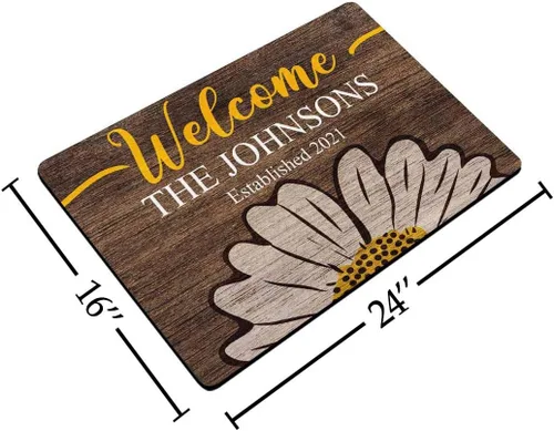 Miniatura 2 de Tapete personalizado con diseño de girasol, margarita, nombre familiar, 24 x 16 pulgadas, para interiores y exteriores, divertido tapete