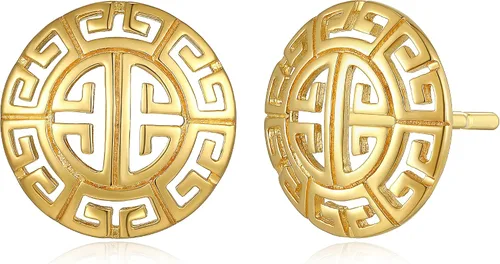 Morgan Paige Aretes griegos Aretes redondos greco hechos a mano Aretes de plata de ley chapados en oro amarillo de 18 quilates 12 pulgadas Metal