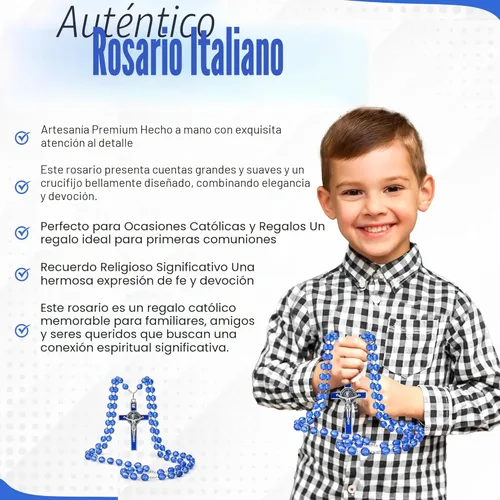 Miniatura 6 de Rosario italiano con bendición apostólica del Papa León XIV – Collar católico de cuentas grandes para espejo de coche, Primera Comunión, regalo