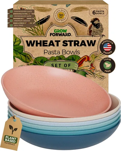 Miniatura 14 de Grow Forward Tazones Premium de Paja de Trigo para Pasta - 30oz Platos Hondos Irrompibles Anchos y Poco Profundos Juego de 6 - Tazones de Pasta