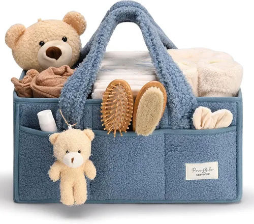 Miniatura 10 de PeraBella Organizador de pañales para bebé con asa, cesta de regalo de ducha para niños y niñas, cesta de almacenamiento de pañales portátil