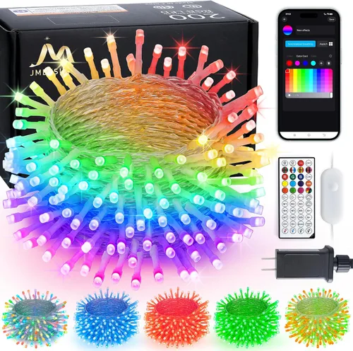 Miniatura 23 de JMEXSUSS Luces rojas blancas y azules con cable transparente, 66 pies, 200 luces LED para decoración del 4 de julio, luz de Navidad para celebración