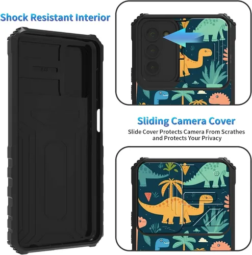 Miniatura 590 de Funda para Samsung Galaxy S22 Ultra 5G, Galaxy S22 Ultra con cubierta de cámara deslizante, funda resistente de doble capa con función atril Black