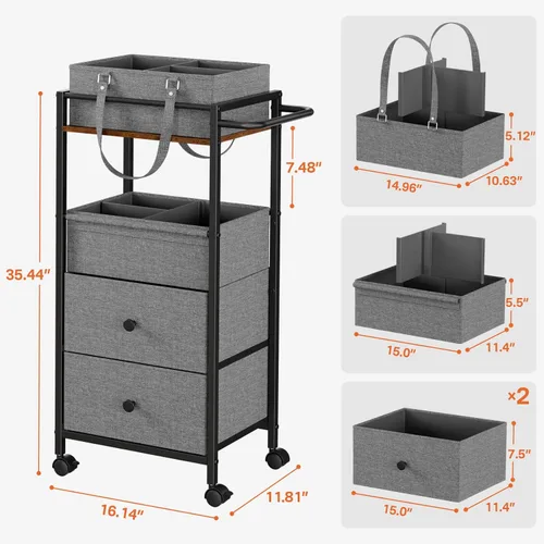 Miniatura 2 de Modanais Carrito organizador de pañales para bebé con cajones, carrito de almacenamiento rodante 3 en 1 con ruedas, organizador de pañales