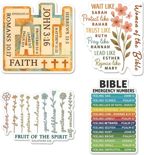 Miniatura 14 de (4 piezas) Calcomanías cristianas – Calcomanías de vinilo impermeables con versículo de la Biblia para laptop, botella de agua, automóvil