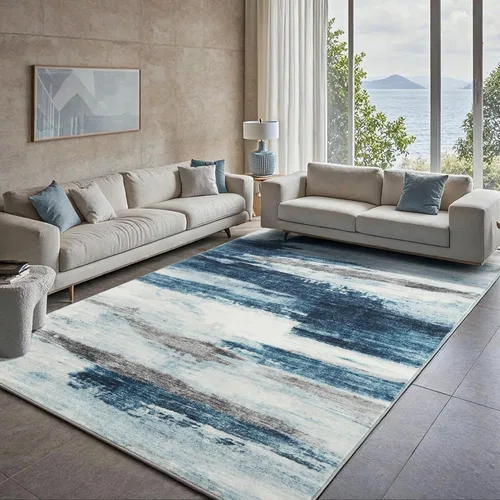 Miniatura 37 de Carvapet 9x12 Alfombras grandes para sala de estar y dormitorio, alfombra moderna lavable azul de pelo bajo con respaldo de goma, plegable, alfombra
