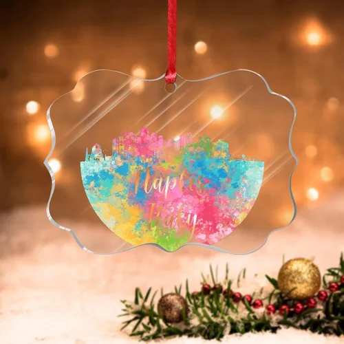 Miniatura 10 de Alemania Frankfurt Skyline Adorno de Navidad 2022 Alemania Frankfurt, arte de acuarela, adornos de Navidad para niños, colorido paisaje de ciudad