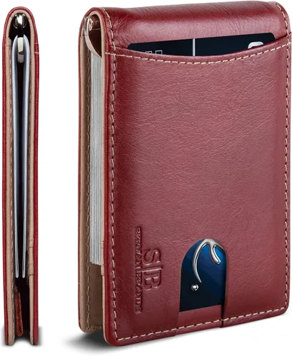 SERMAN BRANDS Billeteras de cuero genuino minimalista con bloqueo RFID para hombres con clip para dinero, regalo fino